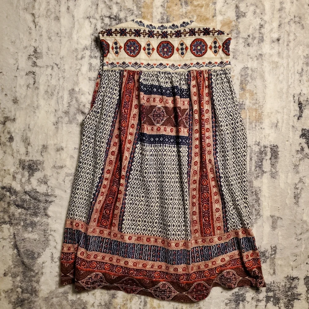 Lucky Brand Sleeveless boho button down tank Navy Blue and Red Size XS - Picture 6 of 15